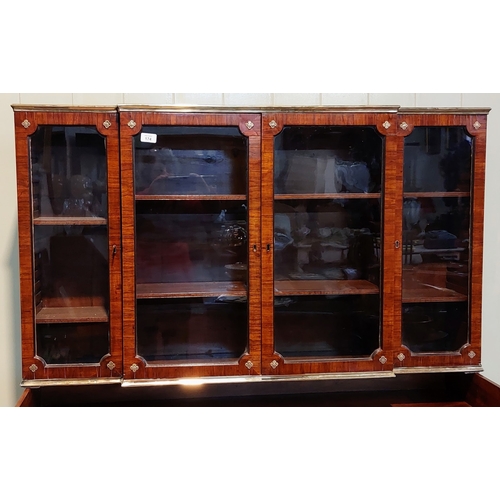 174 - Regency Mahogany Breakfront Wall Cabinet with Brass Rail - C. 124cm W x 21cm D x 72cm H