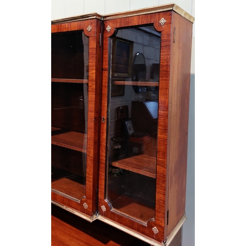 174 - Regency Mahogany Breakfront Wall Cabinet with Brass Rail - C. 124cm W x 21cm D x 72cm H