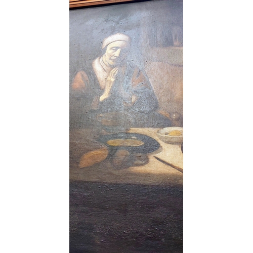 187 - Early Oil on Canvas - Praying Monk at Mealtime - Gilt Framed - C. 46cm W x 57cm H (not inc frame)