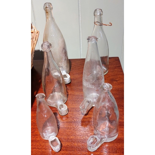 191 - Basket lot of Glass Water Bottle Bird Feeders