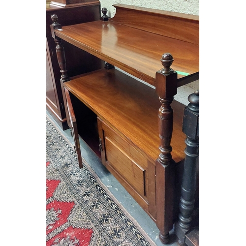 193 - Victorian Mahogany Dumb Waiter Over Cupboard with Gallery Back - C. 119cm W x 48cm D x 102cm H