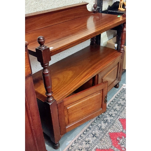 193 - Victorian Mahogany Dumb Waiter Over Cupboard with Gallery Back - C. 119cm W x 48cm D x 102cm H