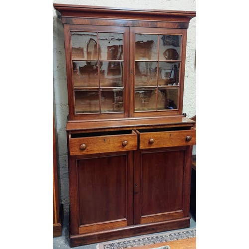 194 - Victorian Mahogany 2-door Glazed Bookcase with 2 Drawers over Cupboard - C. 110cm W x 49cm D x 197cm... 