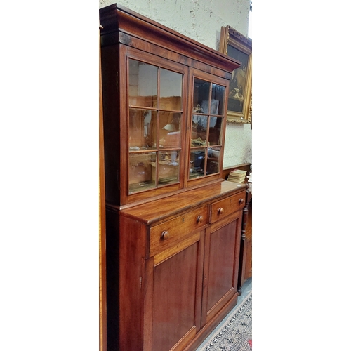 194 - Victorian Mahogany 2-door Glazed Bookcase with 2 Drawers over Cupboard - C. 110cm W x 49cm D x 197cm... 