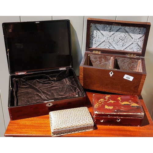 200 - Victorian Mahogany Cross Banded Tea Caddy & 3 Other Decorative Boxes