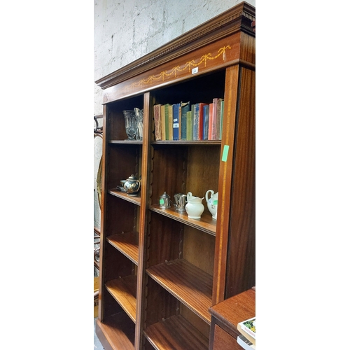 209 - Quality Mahogany Inlaid Double Floor Bookcase with Adjustable Shelves - C. 142cm W x 34cm D x 200cm ... 