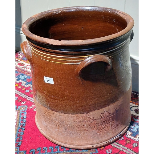 211 - Large 4 Handle Earthenware Crock - C. 38cm W x 42cm H