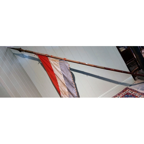 212 - Victorian Bamboo and Brass Spear Top Flag Pole with Dutch Flag - C. 315cm