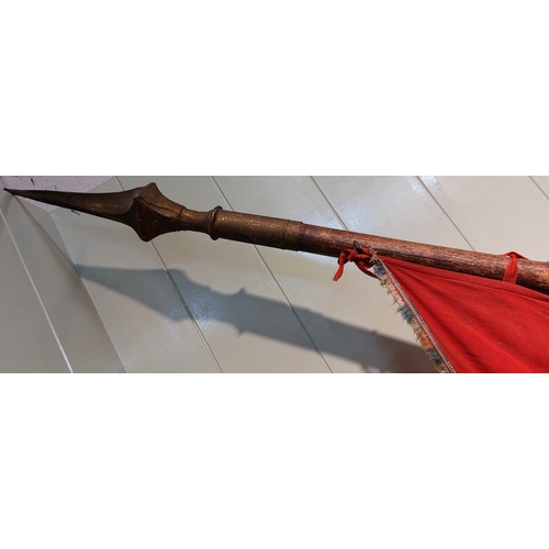 212 - Victorian Bamboo and Brass Spear Top Flag Pole with Dutch Flag - C. 315cm