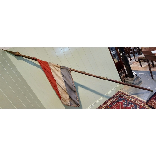 212 - Victorian Bamboo and Brass Spear Top Flag Pole with Dutch Flag - C. 315cm