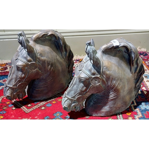 250 - Pair of Composite Stone Bronzed Horse Heads - C. 33cm H