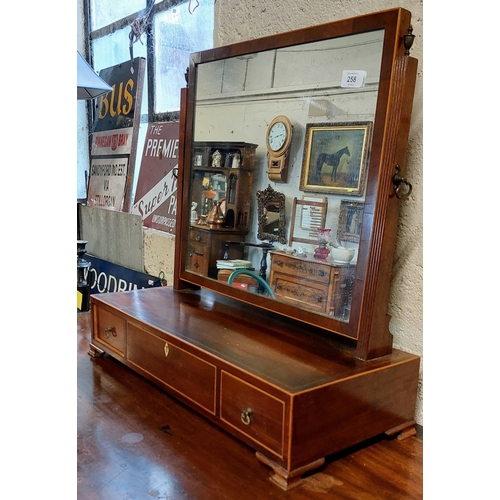 258 - Inlaid Mahogany Crutch Mirror with 3 Drawers - C. 58cm W x 58cm H