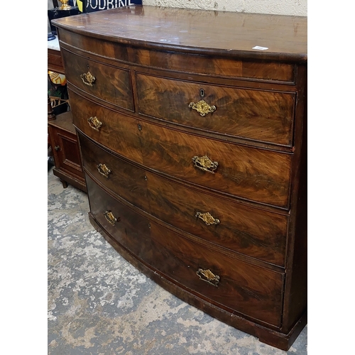 259 - Mahogany Bow Front Chest of Drawers - C. 115cm W x 54cm D x 102cm H