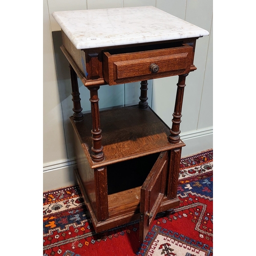 266 - Oak 2-Tier Pot Cupboard with Marble Top on Turned & Carved Columns - C. 42cm x 42cm x 89cm H