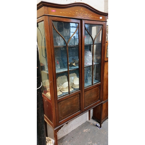 302 - Edwardian Inlaid Mahogany Display Cabinet - C. 91cm W x 29cm D x 177cm H