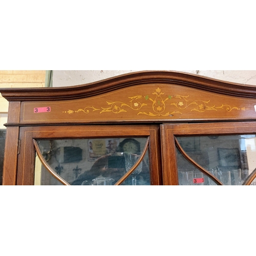 302 - Edwardian Inlaid Mahogany Display Cabinet - C. 91cm W x 29cm D x 177cm H