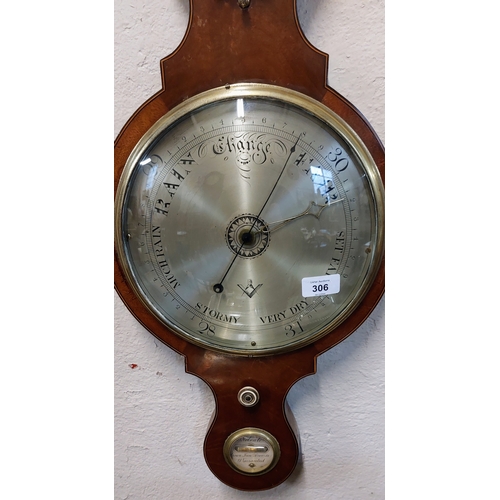 306 - 19th Century Mahogany Wheel Barometer by Volorite with Inlay and Brass Detail - Masonic Interest  - ... 