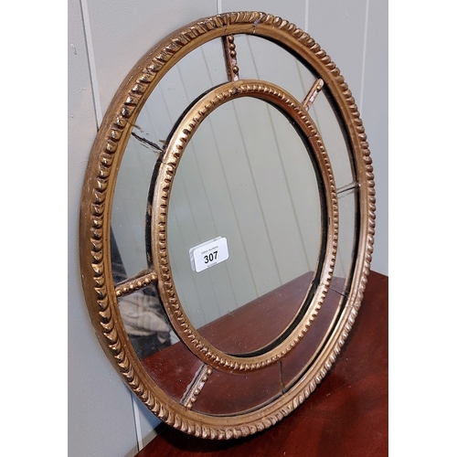 307 - 19th Century Oval Sectional Gilt Mirror - C. 35cm W x 40cm H