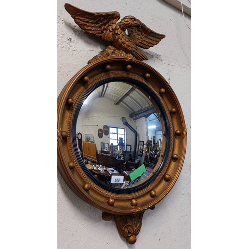 308 - Federal Style Giltwood Convex Mirror - C. 47cm W x 70cm H