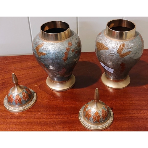 337 - Pair of Cloisonne Brass and Enamel Ginger Jars - C. 25cm H