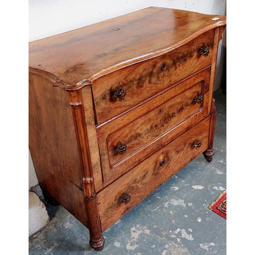 346 - Victorian Flamed Mahogany Quarter Sawn 3 Drawer Chest of Drawers on CAstors - C. 96cm W x 49cm D x 8... 