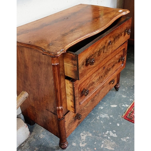 346 - Victorian Flamed Mahogany Quarter Sawn 3 Drawer Chest of Drawers on CAstors - C. 96cm W x 49cm D x 8... 