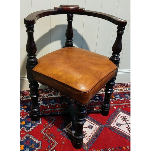 350 - Mahogany Corner Chair with Leather Seat and X-Frame Stretcher