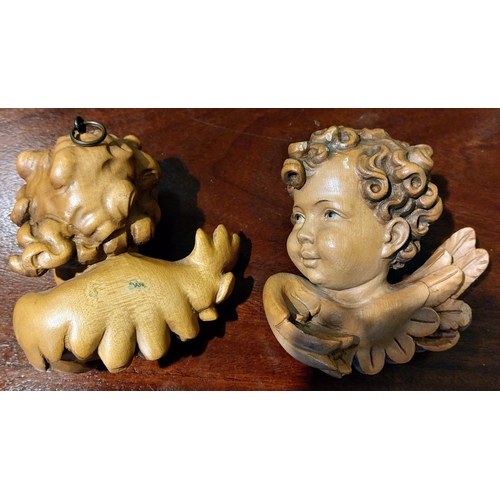 360 - 2 Cherub Carved Walnut Busts - C. 13cm H