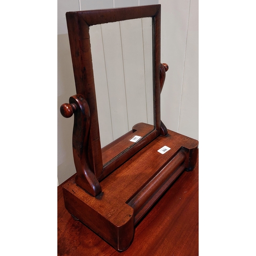 366 - Neat Mahogany Crutch Mirror with Drawer - C. 38cm W x 50cm H