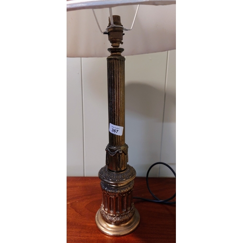 367 - Brass Corinthian Column Table Lamp & Shade - C. 70cm H