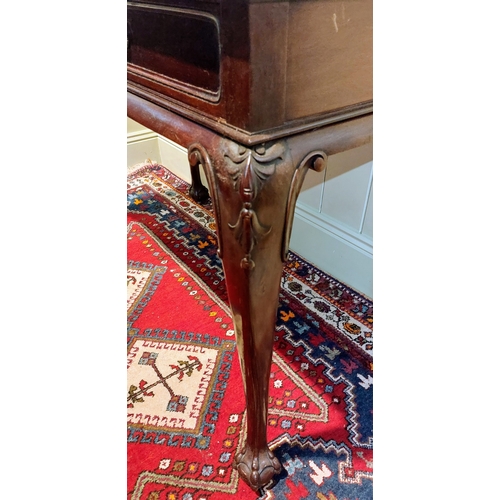 369 - Mahogany Side Table with 2 Drawers and Ball and Claw Feet - C. 107cm W x 56cm D x 76cm H