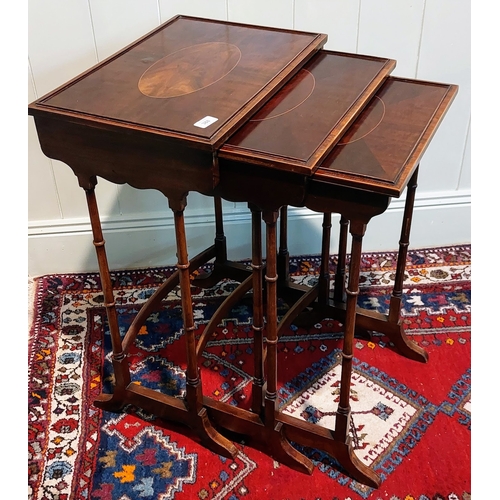 388 - Nest of 3 Inlaid Mahogany Tables with Gallery Rail by JC Vickery, Regent St.