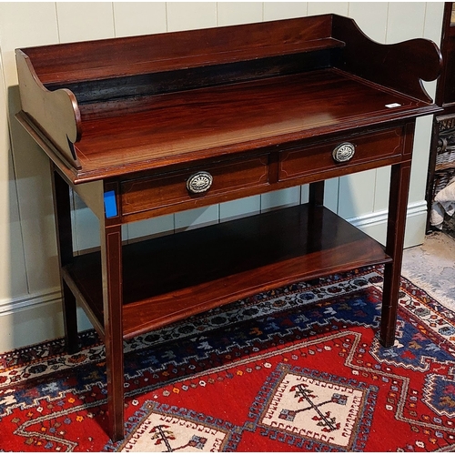 392 - Inlaid Mahogany 2-Tier Gallery Back Side Table with 2 Drawers - C. 100cm W x 50cm D x 90cm H