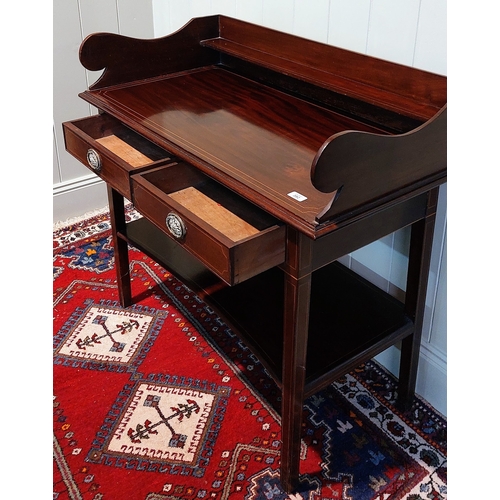 392 - Inlaid Mahogany 2-Tier Gallery Back Side Table with 2 Drawers - C. 100cm W x 50cm D x 90cm H