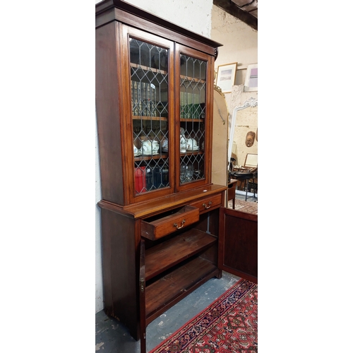 405 - Fine Mahogany Bookcase with Leaded Glass Doors and 2 Drawers over Cupboard - C. 104cm W x 40cm D x 2... 