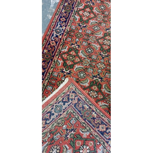 407 - Red Wool Runner Rug - C. 400cm x 90cm