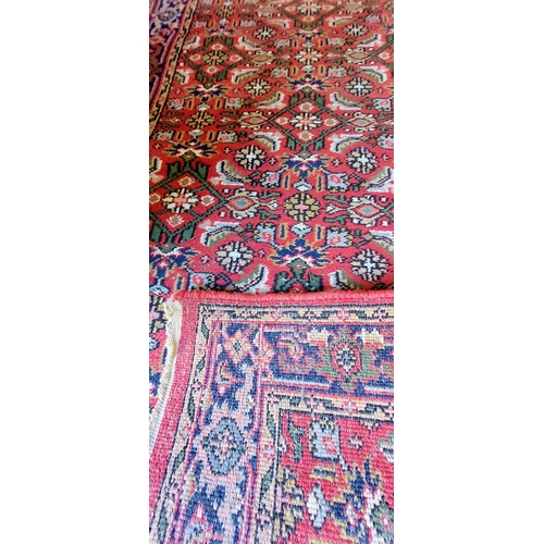 407 - Red Wool Runner Rug - C. 400cm x 90cm