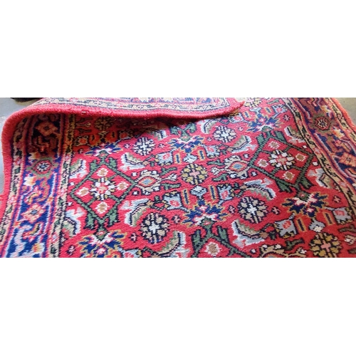 407 - Red Wool Runner Rug - C. 400cm x 90cm