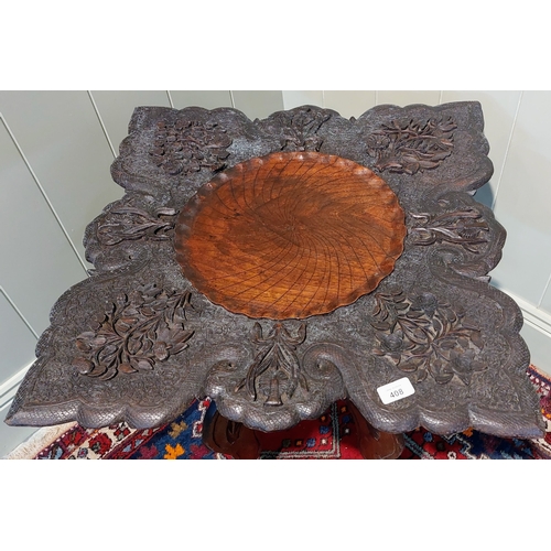 408 - Highly Carved Mahogany Occasional Table / Plant Stand - C. 60cm x 60cm x 64cm H