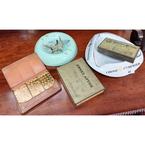 40 - 3 Cigarette Tins and 2 Ceramic Ashtrays inc Ambassadeur Cusenier