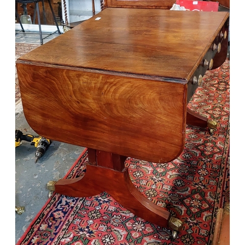 433 - Mahogany Sofa Table with 2 Drawers and Brass Paw Castors - C. 83cm W x 70cm D x 70cm H