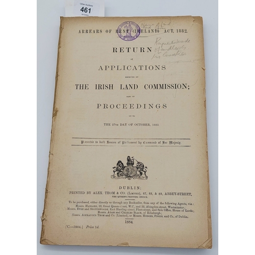 461 - Arrears of Rent (Ireland) Act 1882. Return of Applications
received by the Irish Land Commission and... 