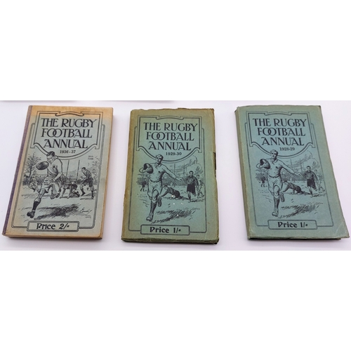 500 - 7 Vols of The Rugby Football Annual (1920's & 1930's) & 2 Vols Wisdens Rugby Football Almanack 1924/... 