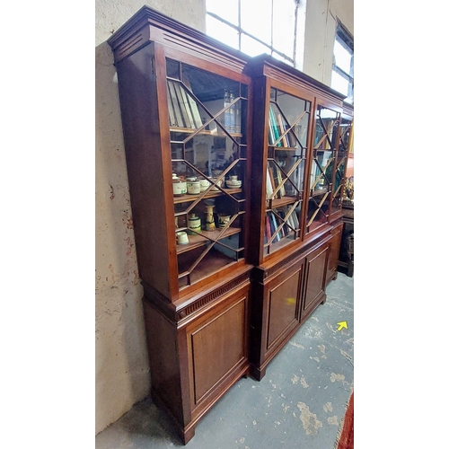 501 - Fine Mahogany Breakfront Bookcase with Astral Glazed Doors over Cupboard - Stamped J Hicks 5 Lower P... 