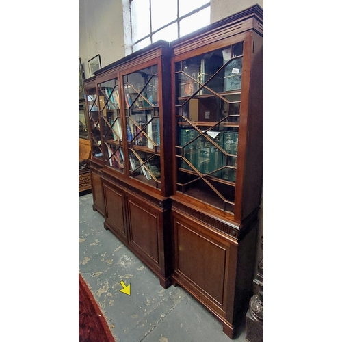 501 - Fine Mahogany Breakfront Bookcase with Astral Glazed Doors over Cupboard - Stamped J Hicks 5 Lower P... 