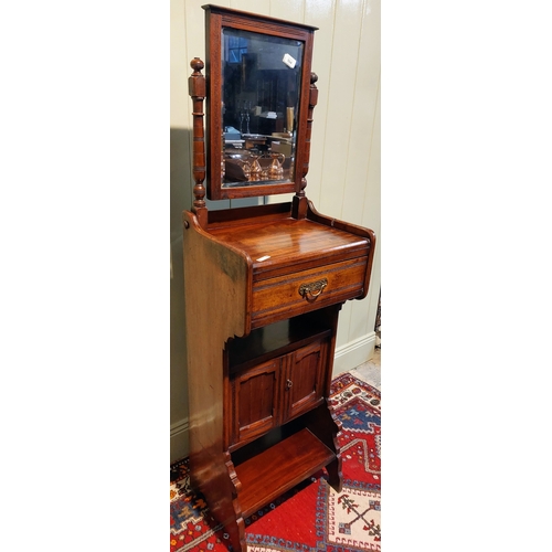 504 - Neat Mahogany Washstand with Mirror, Drawer and Cupboard - C. 46cm W x 34cm D x 157cm H