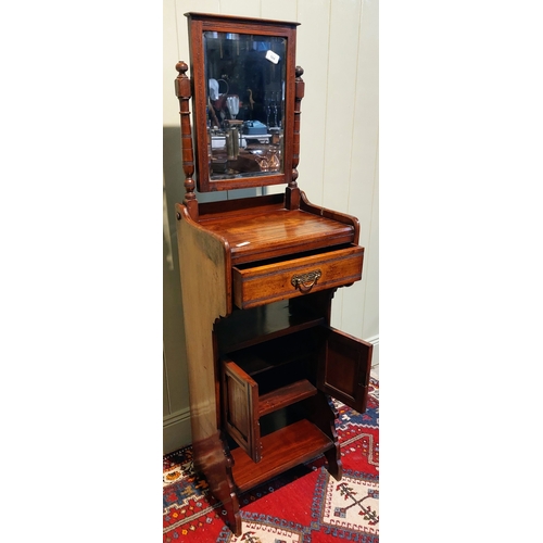 504 - Neat Mahogany Washstand with Mirror, Drawer and Cupboard - C. 46cm W x 34cm D x 157cm H