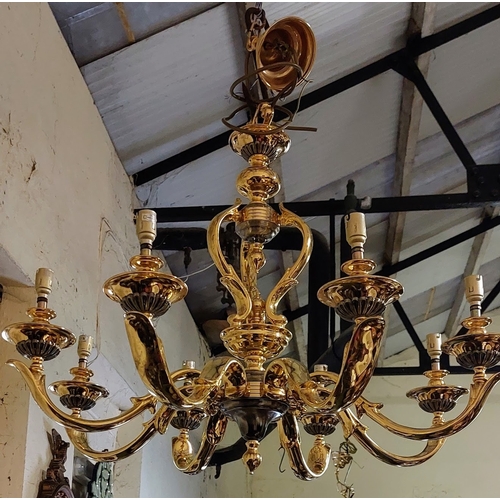 506A - Heavy Brass 8 Branch Chandelier - C. 75cm W x 60cm H