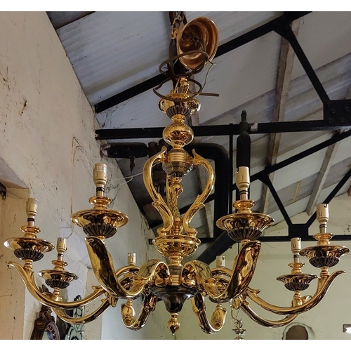 506B - Heavy Brass 8 Branch Chandelier - C. 75cm W x 60cm H