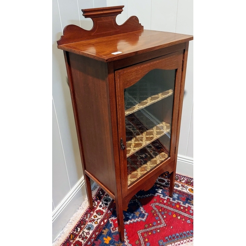 524 - Edwardian Inlaid Mahogany Glazed Music Cabinet with Gallery Back - C. 53cm W x 35cm D x 119cm H